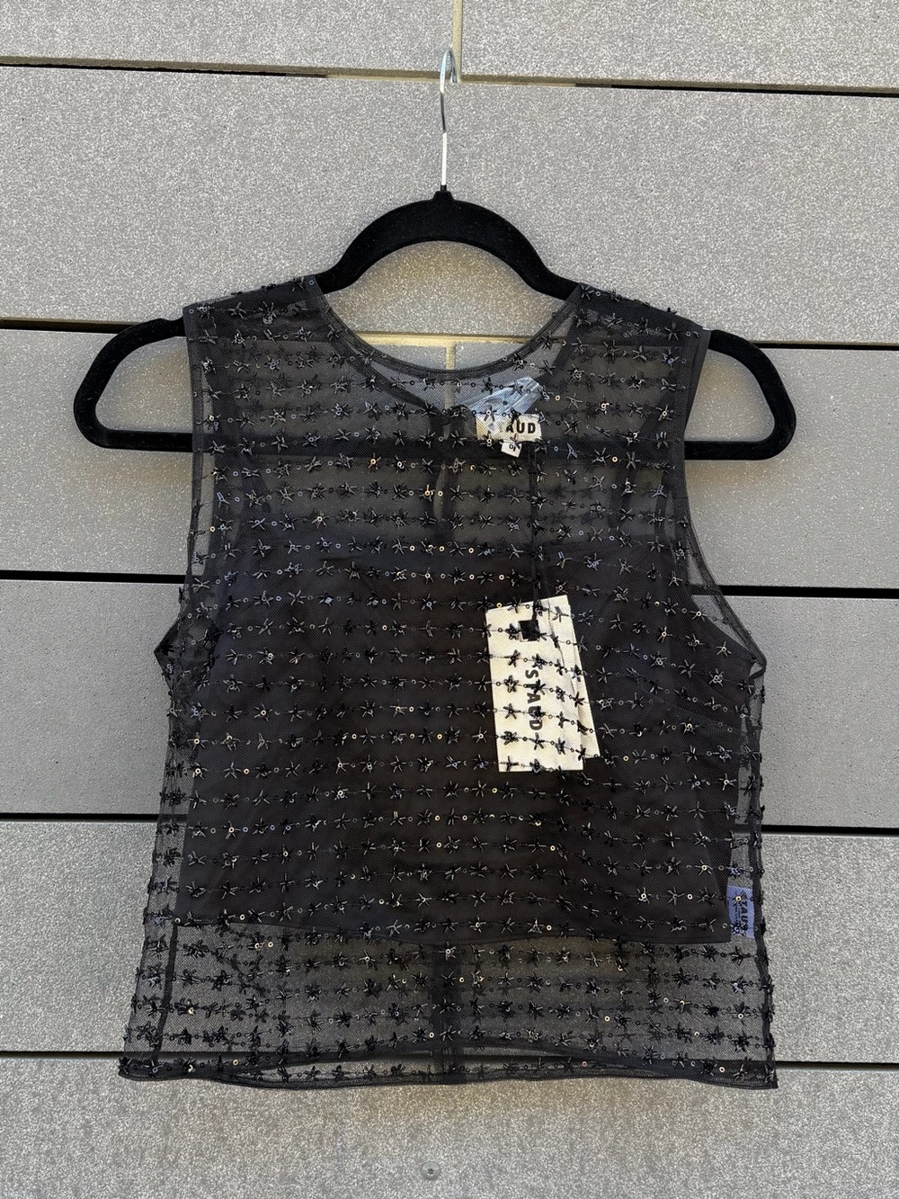 STAUD SERAPHINA STARDUST ONYX SLEEVELESS TULLE TOP